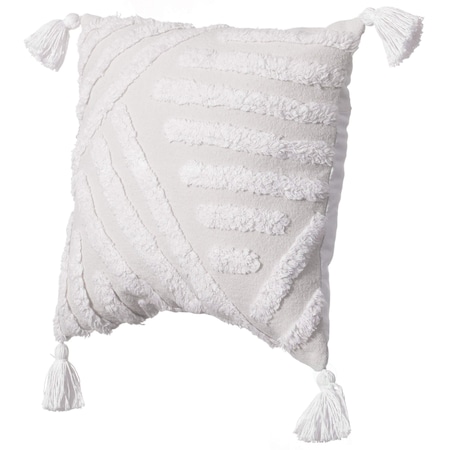 Deerlux 16" Cotton Throw Pillow Cover with White Tufted Line Pattern and Tassel Corners with Filler QI004305.LN.K